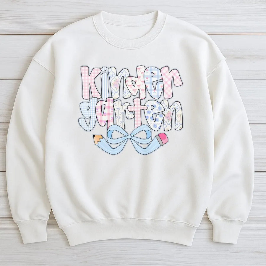 Kindergarten Teacher Sweatshirt | Coquette Pencil Bow Graphic | Premium Cotton Blend | Gift for New Teacher Back to School Outfit
