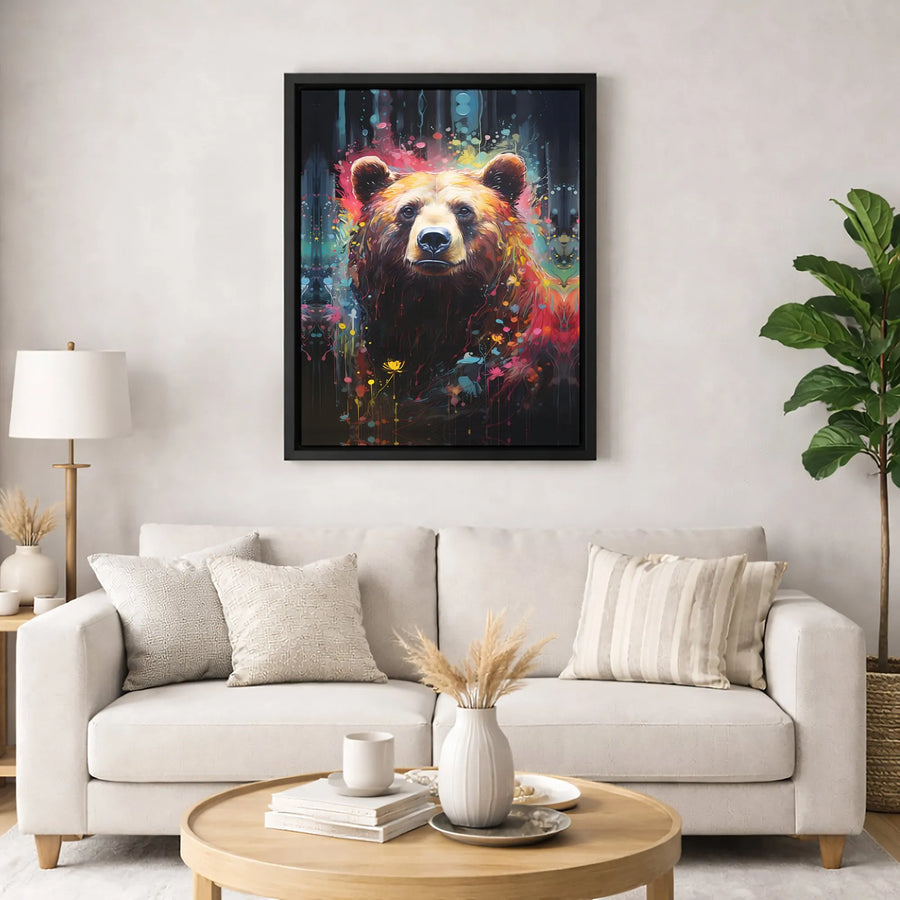 Colorful Grizzly Bear Canvas Print | Abstract Wildlife Wall Art | Premium 1.25-Inch Gallery Wrap | Modern Nature Lover Home Decor Gift
