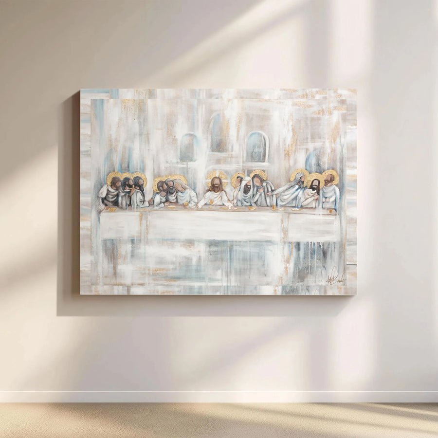 The Last Supper Canvas Wall Art | Abstract Religious Gold Accent Print | Premium 1.25-Inch Gallery Wrap | Spiritual Home Decor Gift