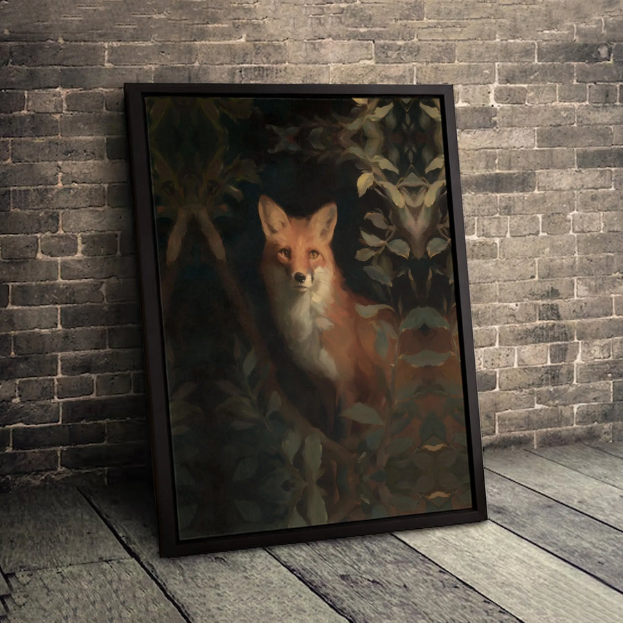 Red Fox Wall Art | Moody Forest Oil Painting Style | 1.25-Inch Gallery Wrap Canvas | Premium Wildlife Home Decor Gift
