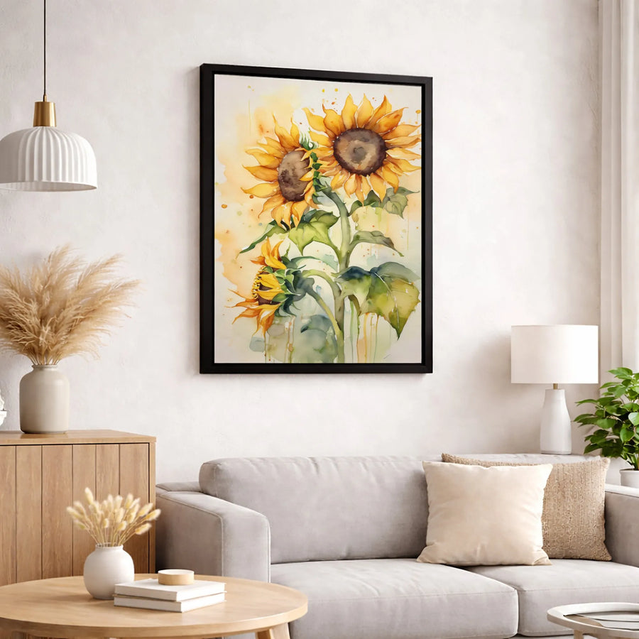Watercolor Sunflower Canvas Wall Art | Gallery Wrapped Floral Painting | Premium Fade-Resistant Print | Botanical Home Decor for Living Room
