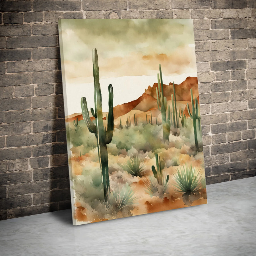 Desert Cactus Canvas Wall Art | Watercolor Southwestern Landscape Print | Premium Thick Gallery Canvas | Modern Boho Home Decor Gift