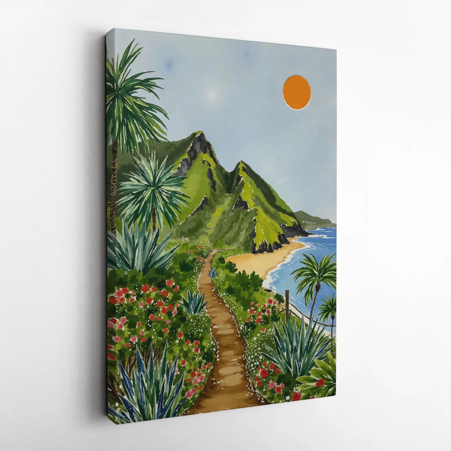 Tropical Beach Wall Art | Scenic Coastal Path Painting | Premium Fade-Resistant Canvas | Boho Coastal Living Room Decor Gift