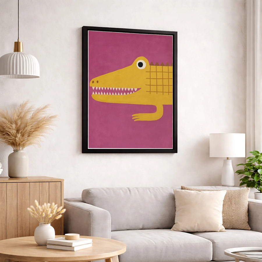 Yellow Alligator Wall Art | Modern Cartoon Animal Print | Premium Gallery Canvas | Nursery Decor or Kids Room Gift