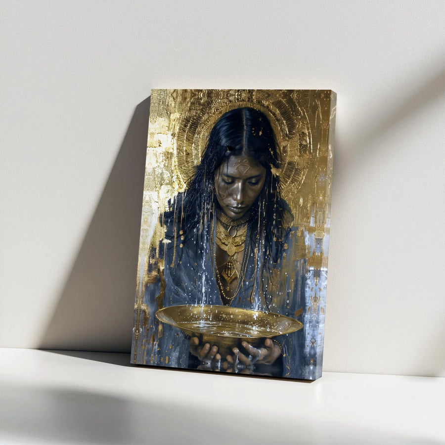 African Goddess Canvas Wall Art | Abstract Gold and Black Woman Portrait | Premium Thick Gallery Wrap | Modern Spiritual Home Decor