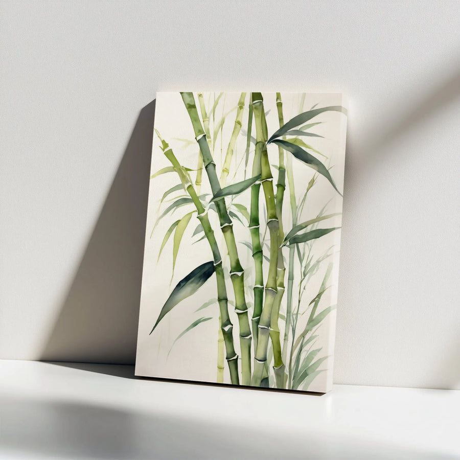 Bamboo Stalks Wall Art | Watercolor Botanical Print | Premium Gallery Wrap Canvas | Zen Home Office Decor