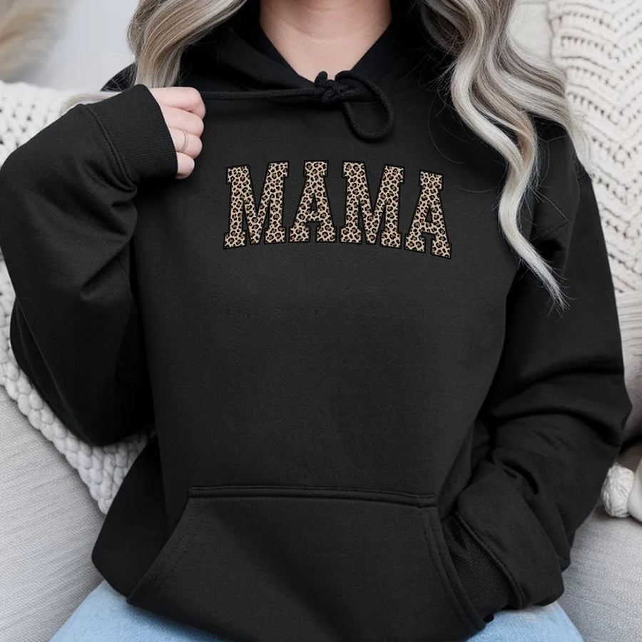 Mama Leopard Print Hoodie | Cheetah Block Letter Design | Cozy Cotton-Blend Pullover | Mother's Day Gift for New Mom