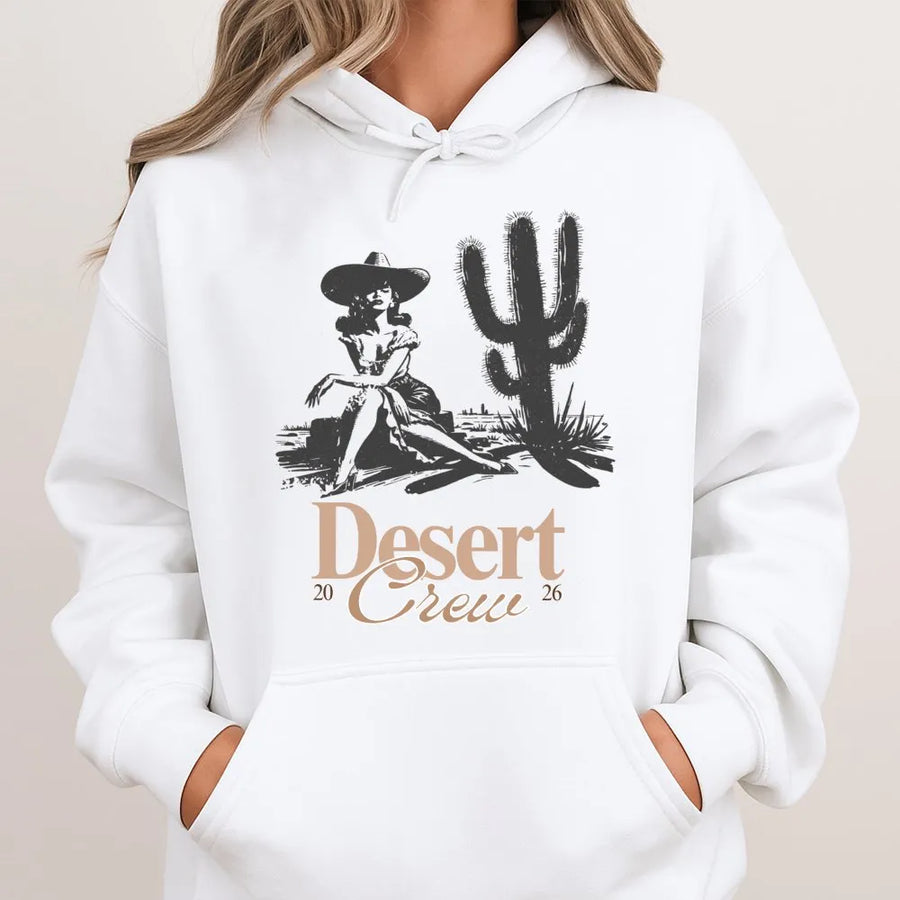 Desert Crew Hoodie | Vintage Western Pinup Graphic | Soft Cotton Blend Pullover | Boho Festival Apparel Gift for Her