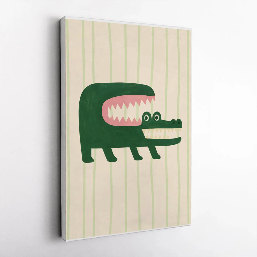 Alligator Canvas Wall Art | Whimsical Green Gator Illustration | Gallery-Quality 1.25" Profile | Nursery Decor & Modern Kids Room Gift