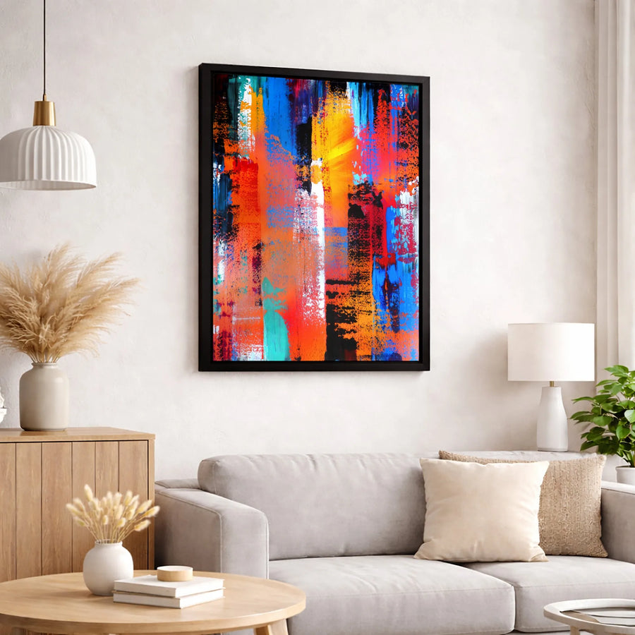 Abstract Canvas Wall Art | Vibrant Blue and Orange Brush Strokes | Premium 1.25 Inch Gallery Wrap | Modern Home Office Decor