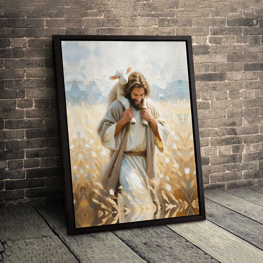 Jesus The Good Shepherd Canvas | Impressionist Lamb in Wheat Field Art | Premium Fade-Resistant Gallery Wrap | Christian Home Decor Gift