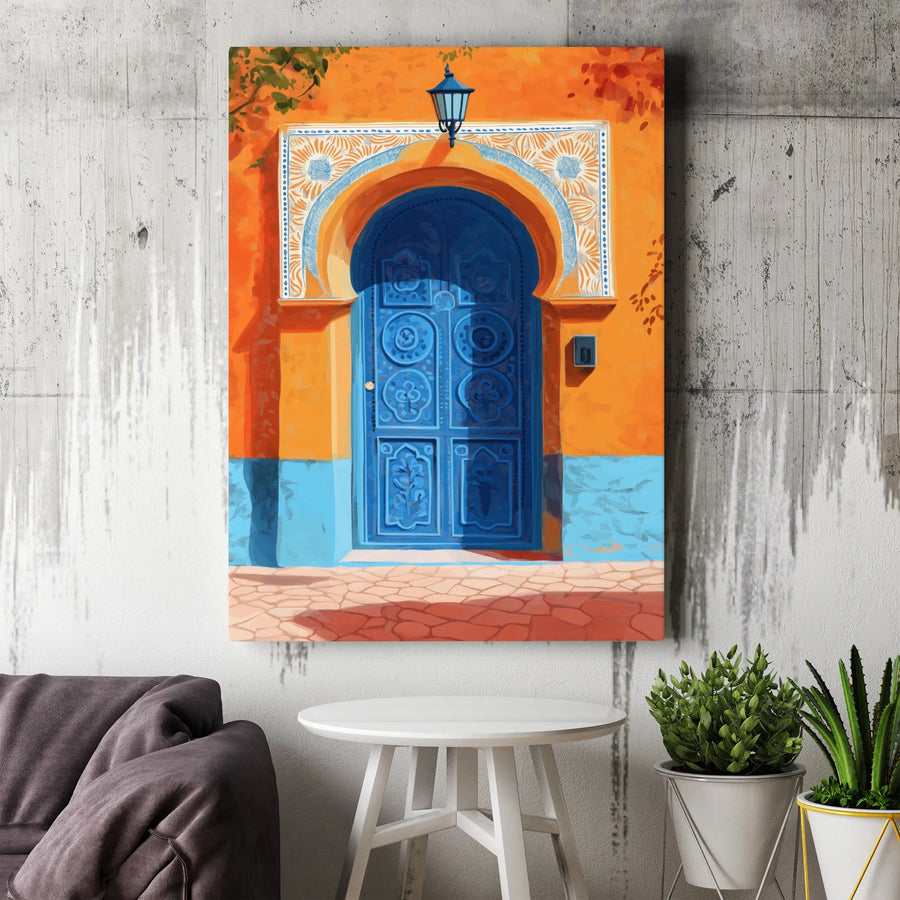 Moroccan Blue Door Canvas Wall Art | Mediterranean Architectural Print | Gallery-Quality Fade-Resistant | Vibrant Home Decor Gift