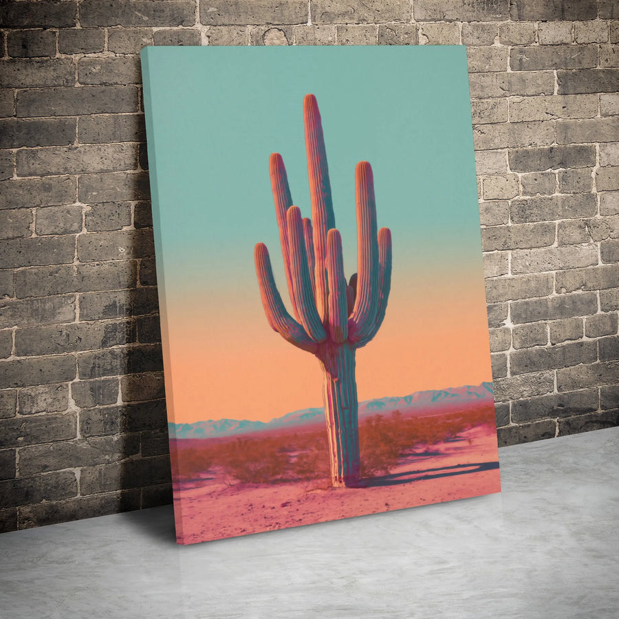 Saguaro Cactus Desert Wall Art | Vibrant Sunset Landscape Canvas Print | Premium 1.25-inch Gallery Wrap | Southwest Home Decor Gift