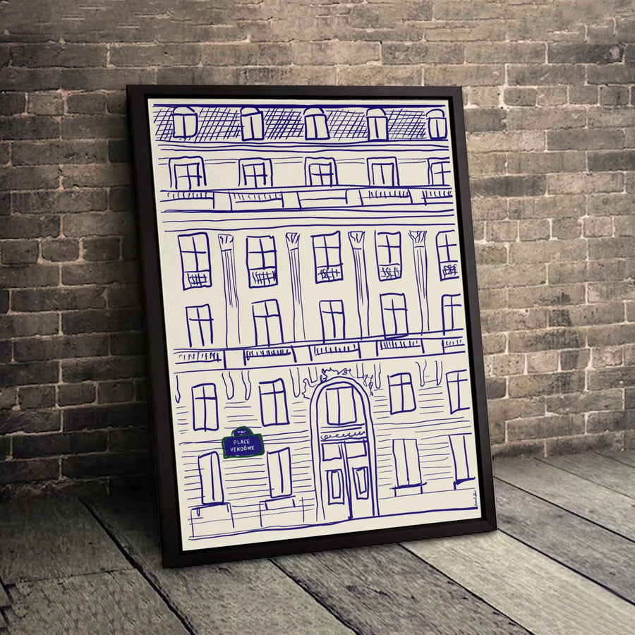 Paris Place Vendome Line Art Canvas | French Architectural Sketch Print | 1.25-Inch Gallery Wrap | Premium Travel-Inspired Home Decor