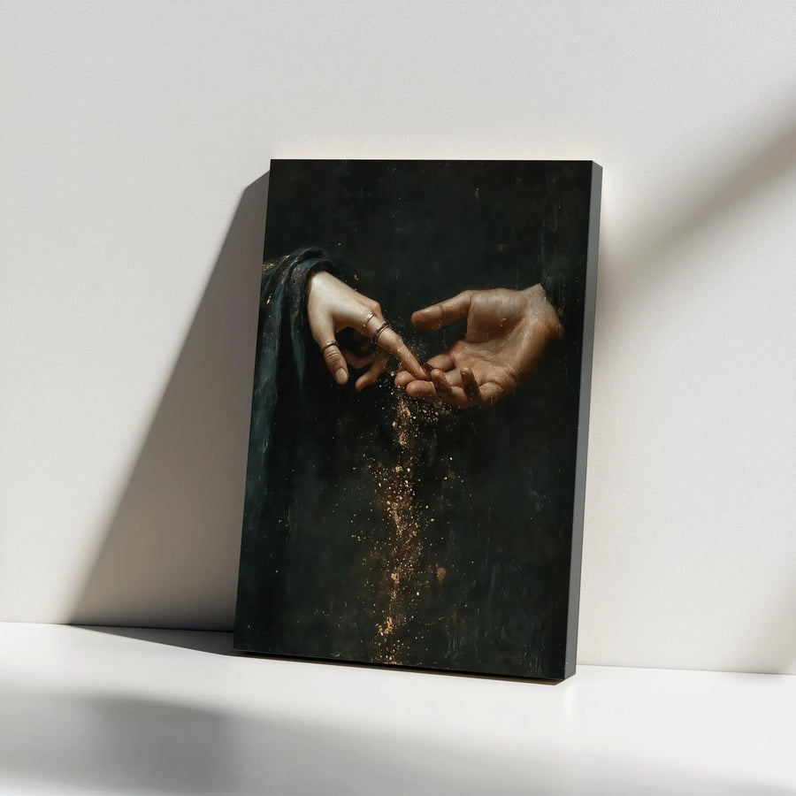 Hands Touching Canvas Print | Classical Gold Dust Fine Art | 1.25 Inch Gallery Wrap | Premium Wall Decor For Home Office