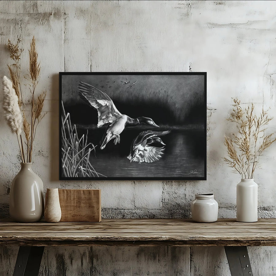Mallard Duck Canvas Wall Art | Charcoal Drawing Wildlife Print | 1.25" Gallery Wrap Premium Canvas | Nature Decor Gift for Bird Lovers