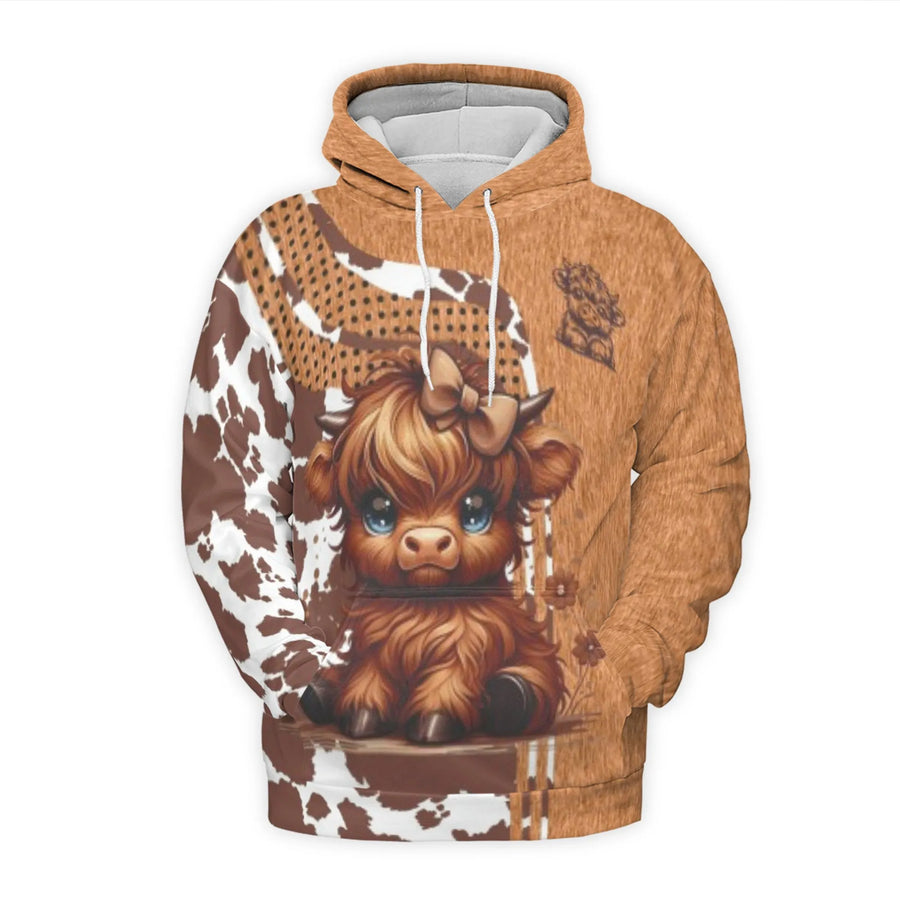 Highland Cow Hoodie | Cute Farm Animal 3D Print | Premium Soft Fleece Lining | Gift For Cow Lovers Unisex Sweatshirt