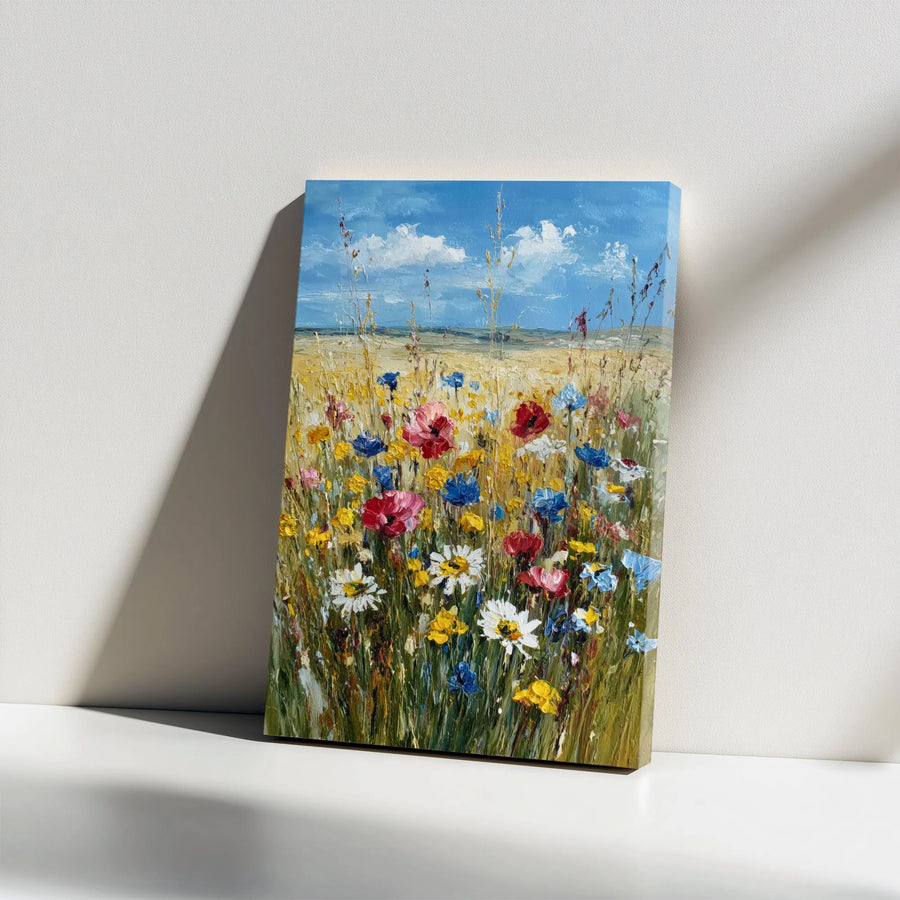 Wildflower Meadow Canvas Wall Art | Textured Floral Painting Print | Premium Gallery Wrapped Canvas | Modern Farmhouse Living Room Decor Gift