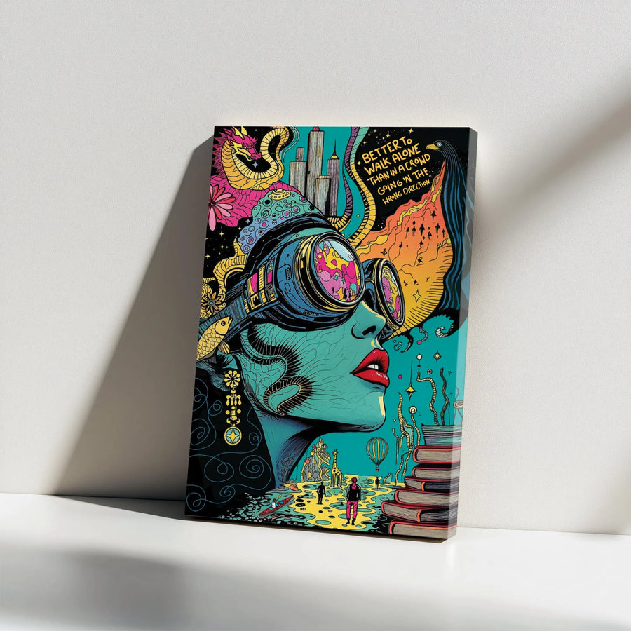 Psychedelic Canvas Wall Art | Visionary Woman with Inspirational Quote | Premium Gallery-Wrapped Canvas | Unique Home & Office Decor Gift