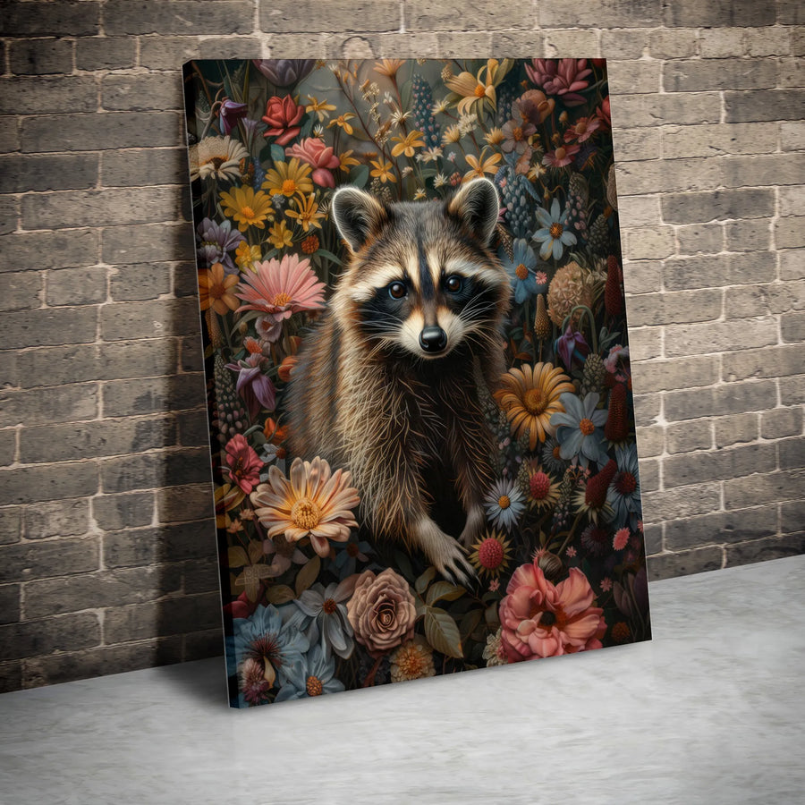 Raccoon Wall Art | Floral Forest Wildlife Canvas Print | 1.25" Gallery Wrap | Nature-Inspired Home Decor Gift