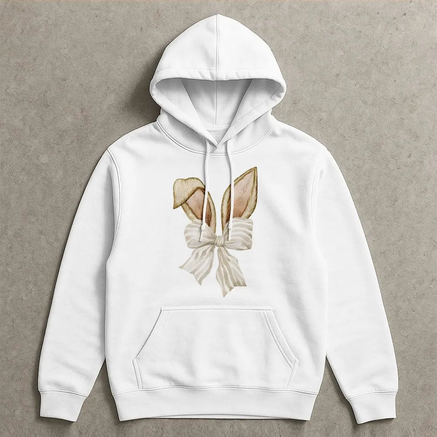 Easter Bunny Hoodie | Watercolor Rabbit Ears with Coquette Bow Design | Premium Cotton-Poly Blend | Cute Spring Aesthetic Gift for Her