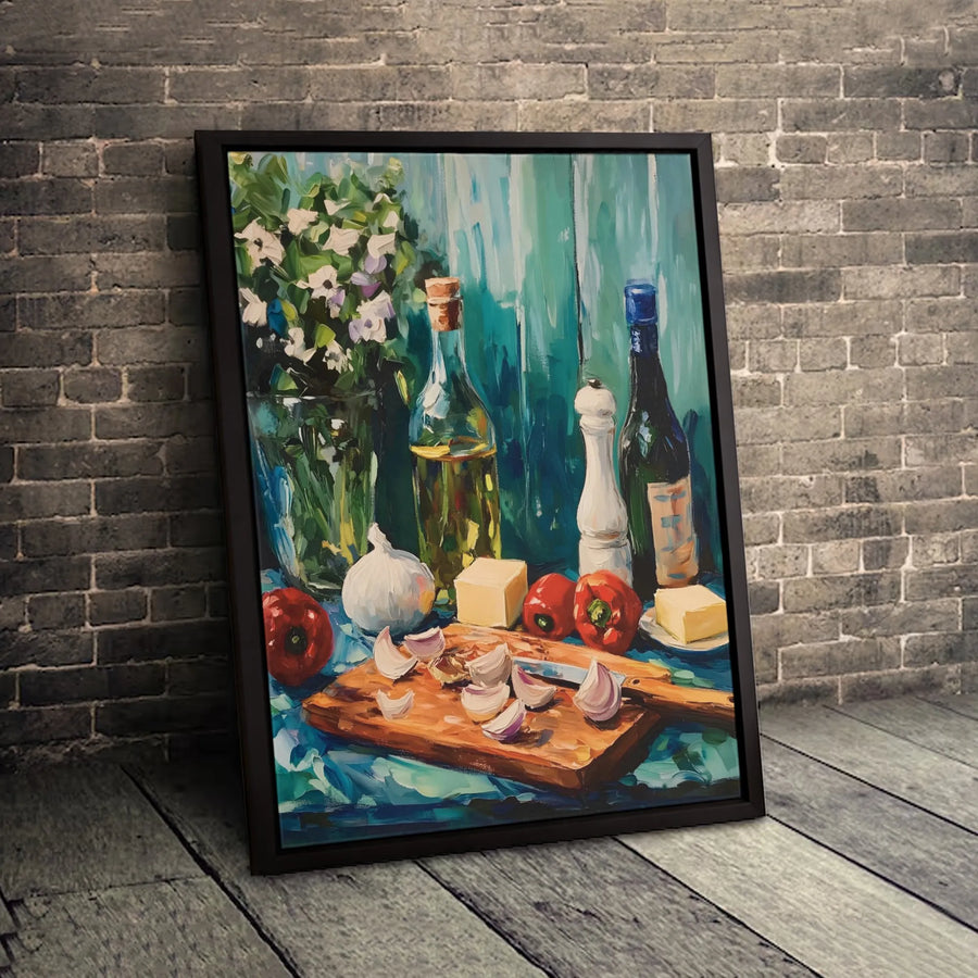 Kitchen Still Life Wall Art | Mediterranean Oil Painting Print | Gallery-Quality 1.25" Canvas | Culinary Decor for Home and Dining Room