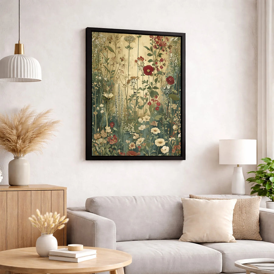 Vintage Botanical Wildflower Canvas Print | Gold Meadow Floral Wall Art | Premium Gallery Wrapped Decor | Nature-Inspired Home Office Gift