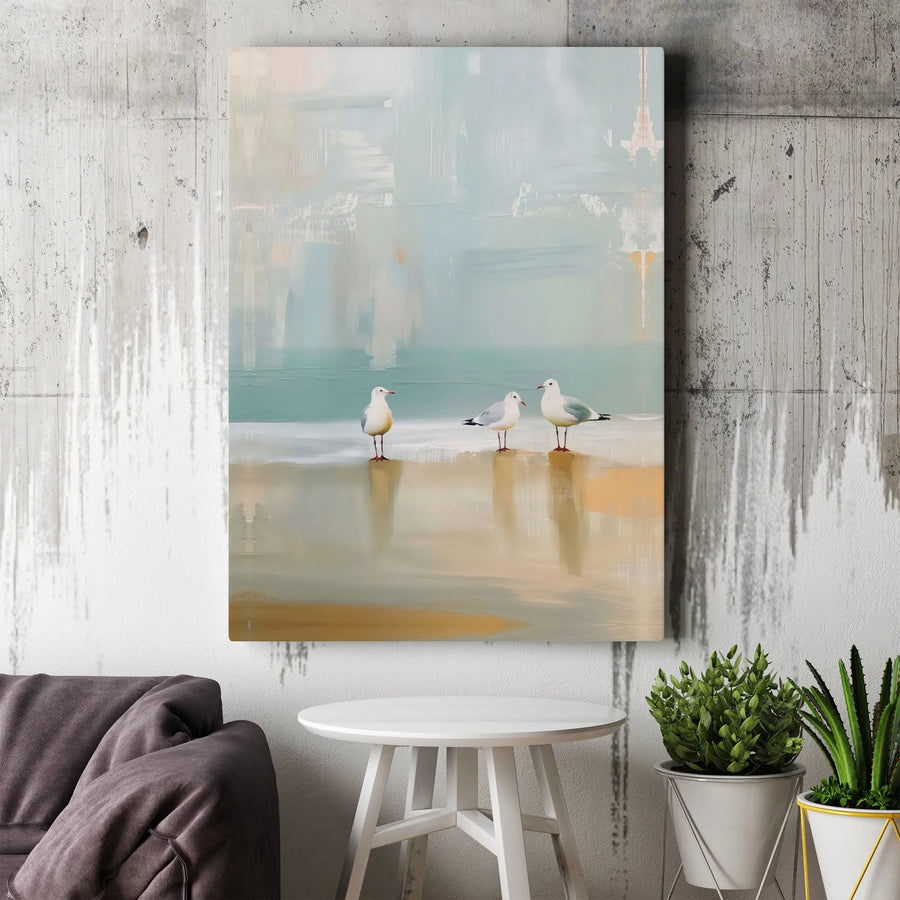 Seagull Coastal Wall Art | Abstract Beach Shoreline Canvas | Premium Gallery Wrap Decor | Relaxing Nautical Print For Living Room Home