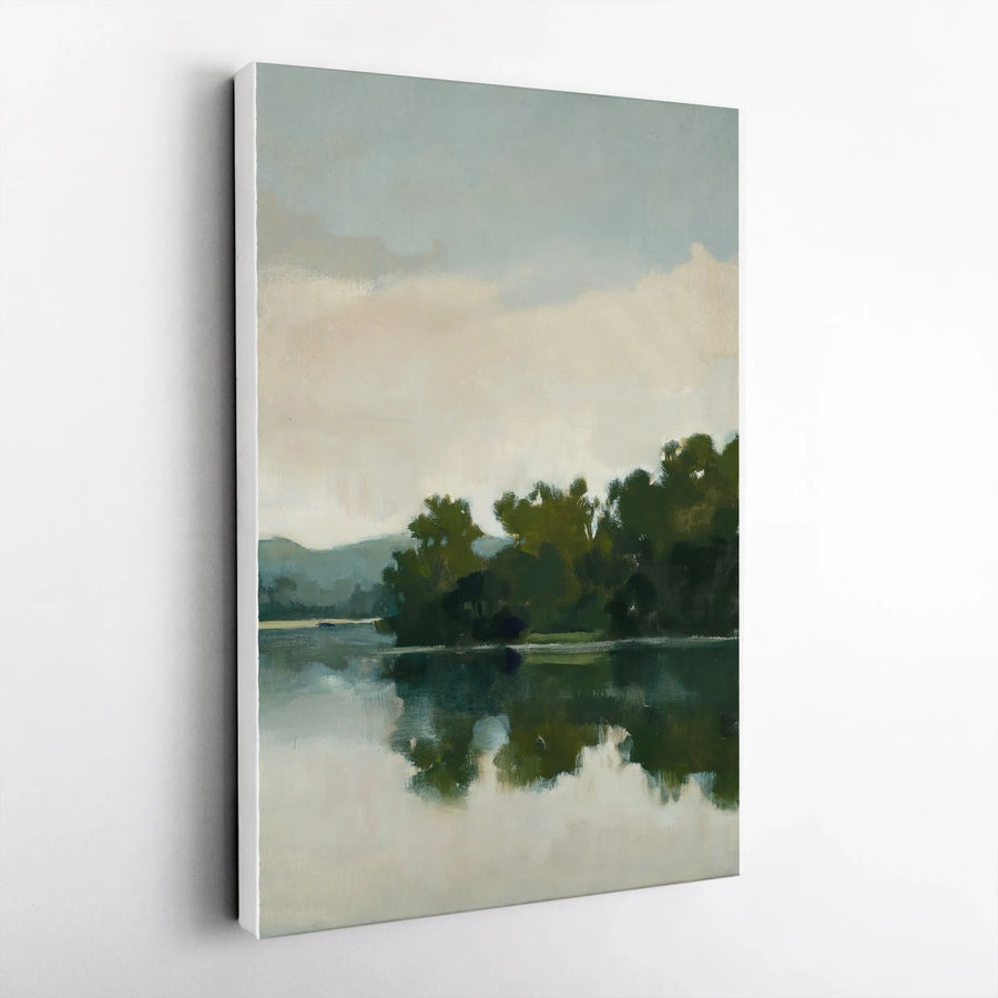 Abstract Lake Landscape Canvas Print | Moody Forest Reflection Wall Art | Premium Thick Gallery Wrap | Calming Nature Decor for Living Room Gift