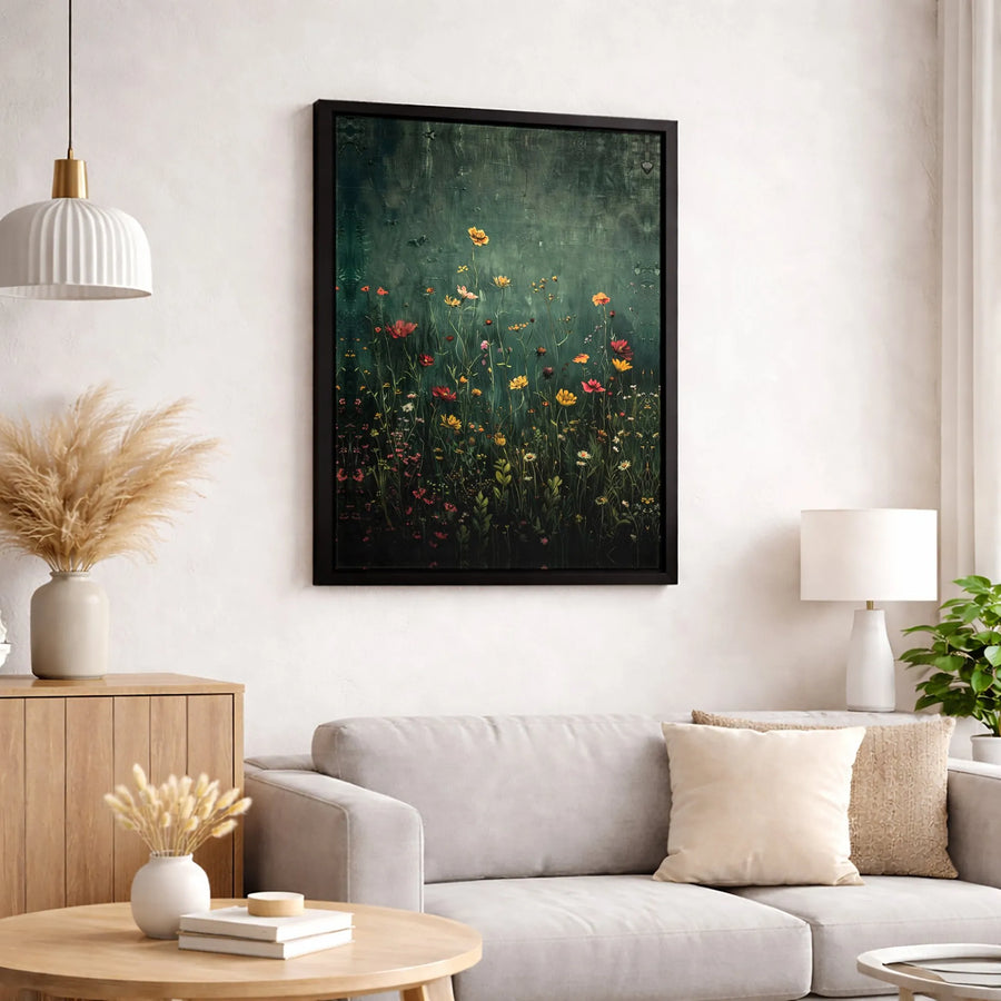 Dark Moody Wildflower Canvas Print | Botanical Oil Painting Aesthetic | 1.25-Inch Gallery Wrap | Premium Floral Wall Art for Modern Home Decor