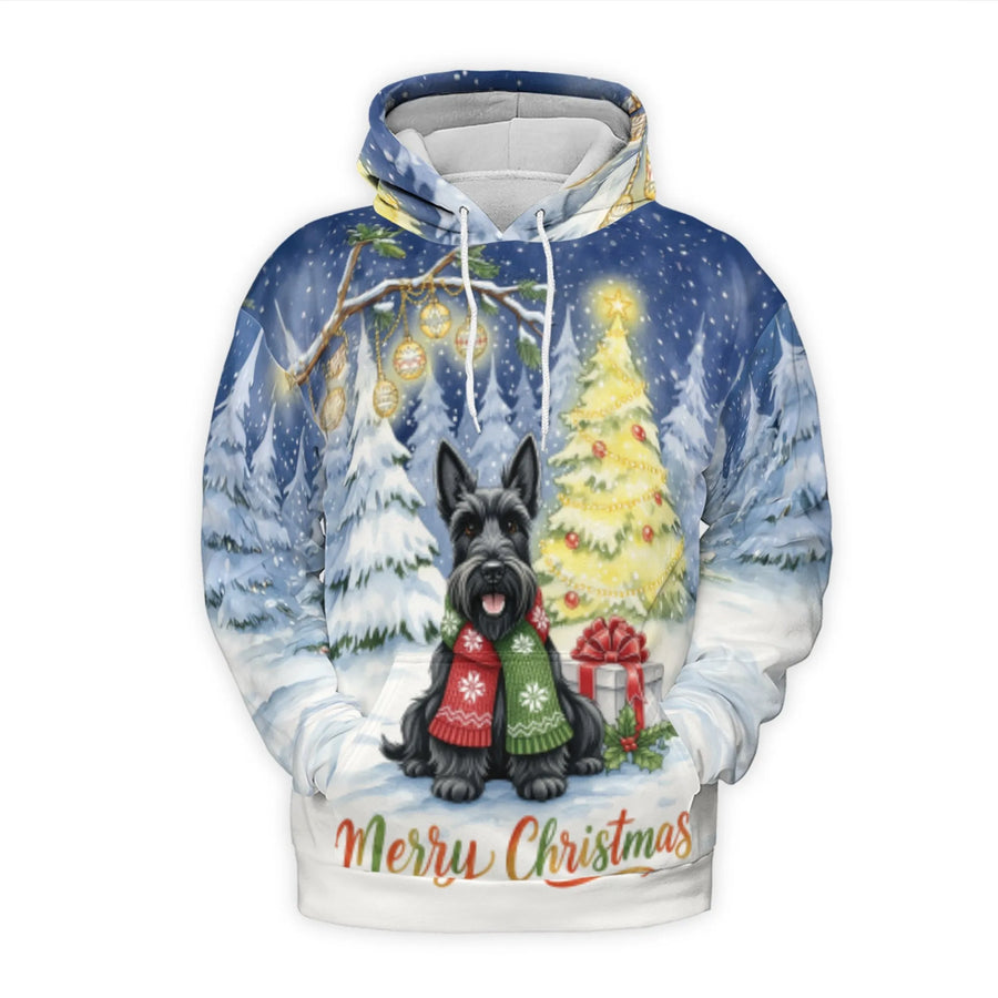 Scottish Terrier Christmas Hoodie | Festive Scottie Dog Winter Scene | Premium Polyester Fleece Pullover | Unisex Holiday Gift for Dog Lovers