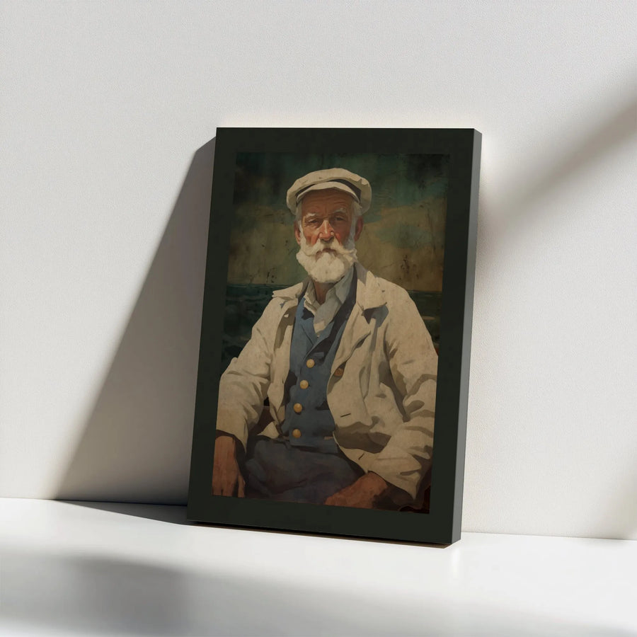 Vintage Fisherman Wall Art | Coastal Nautical Portrait Decor | Premium Gallery Wrap Canvas | Gift For Sea Lover Cabin Decor