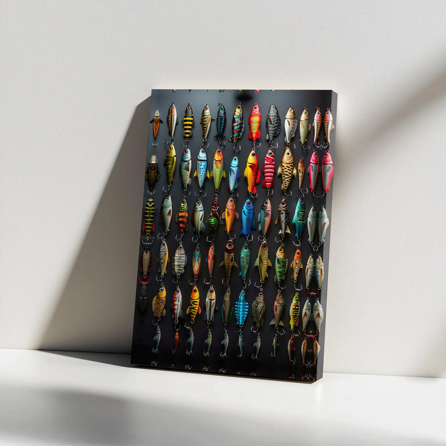 Fishing Lures Canvas Wall Art | Colorful Tackle Box Collection Print | Premium Gallery Wrapped Canvas | Collector's Gift for Fisherman, Man Cave Decor