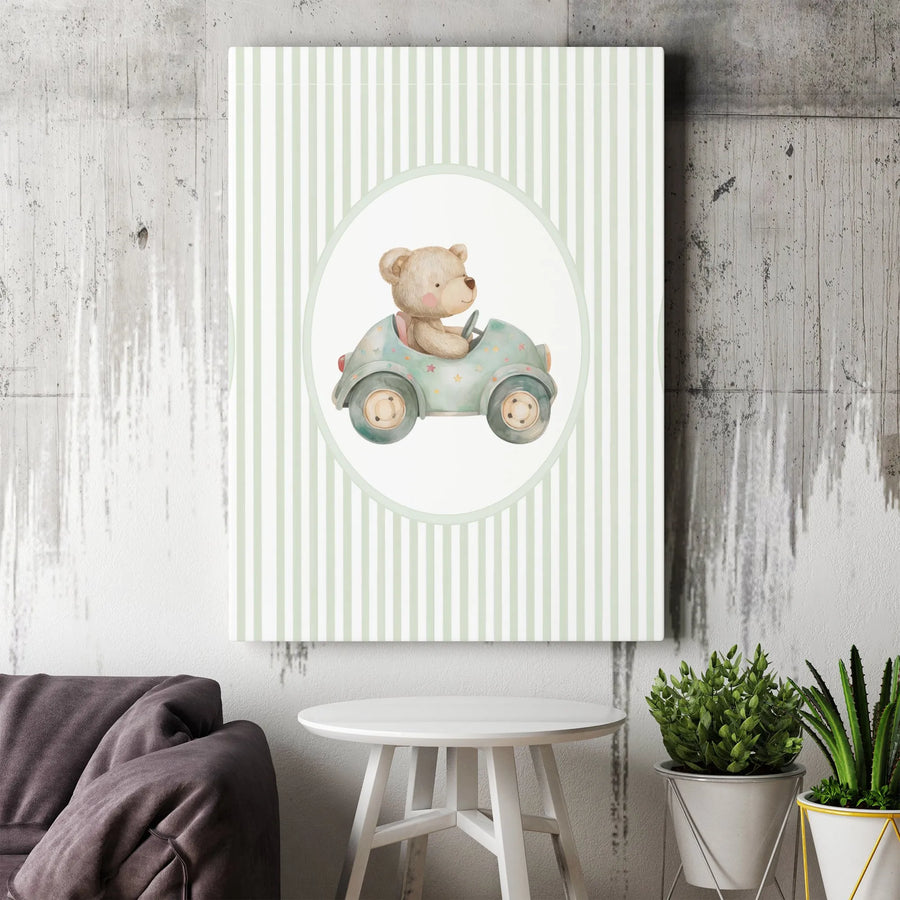 Watercolor Teddy Bear Wall Art | Cute Nursery Decor Canvas | Premium Gallery Wrapped Print | Baby Shower Gift for Boys and Girls