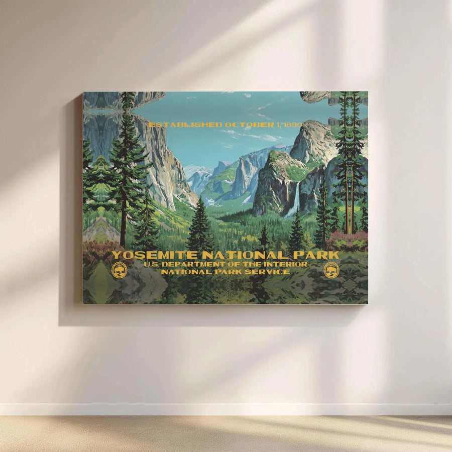 Yosemite National Park Poster Canvas | Vintage WPA Style Landscape Wall Art | Gallery Wrapped Premium Print | National Park Gift for Hikers & Travelers