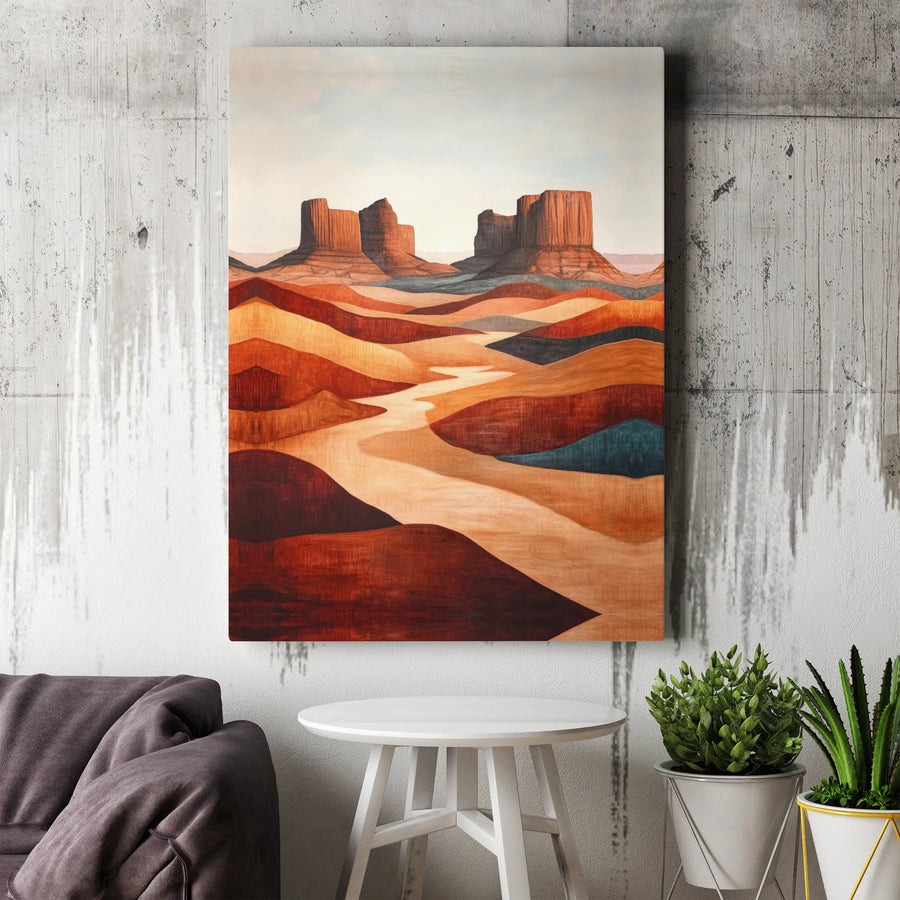 Southwestern Desert Landscape Canvas | Abstract Red Rock Buttes Art | Gallery Wrap Premium Print | Modern Home & Office Wall Decor