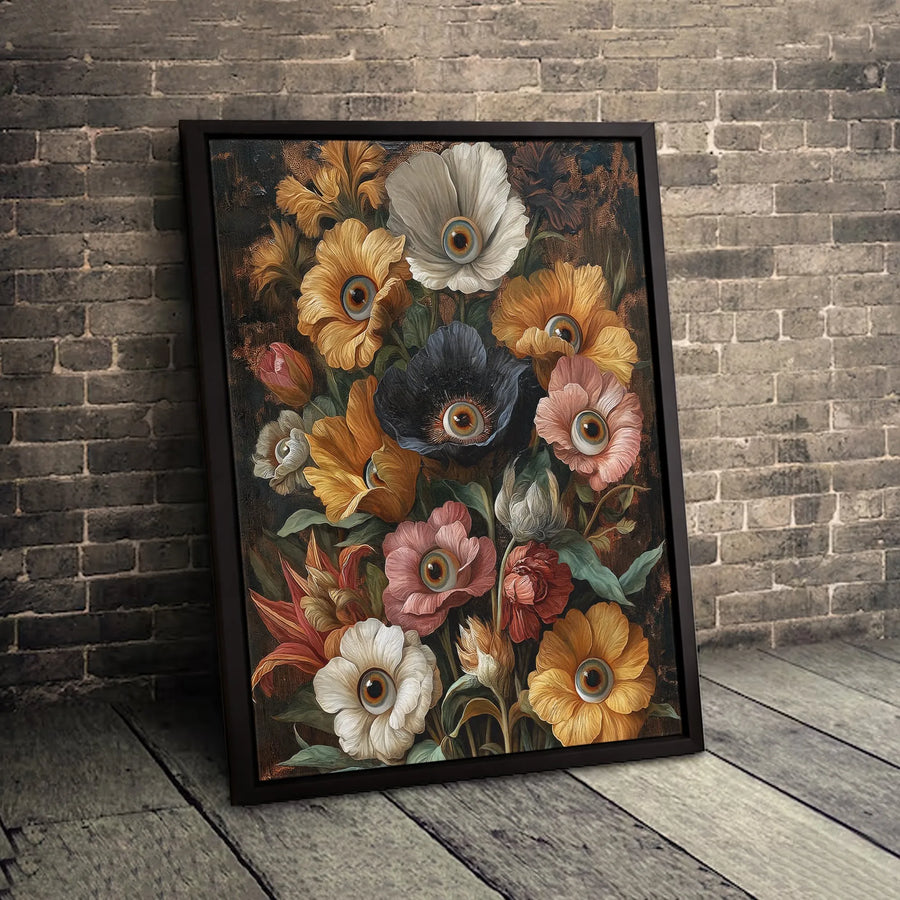 Surreal Flower Bouquet Canvas Wall Art | Whimsical Eyeball Floral Design | Premium Fade-Resistant Print | Unique Gothic Home Decor Gift