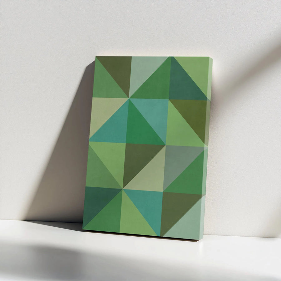 Green Geometric Canvas Wall Art | Abstract Triangle Mosaic Print | Premium 1.25" Thick Profile | Modern Minimalist Home & Office Decor Gift