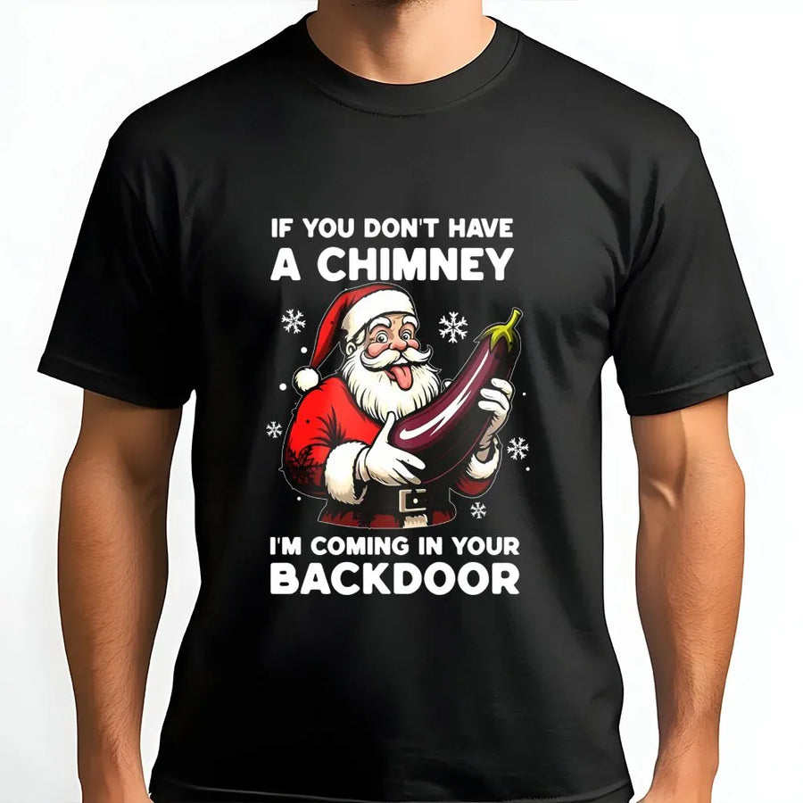 Funny Naughty Santa T-Shirt | Dirty Christmas Adult Humor Eggplant Design | Premium Cotton Graphic Tee | Rude Holiday Gag Gift for Men and Women