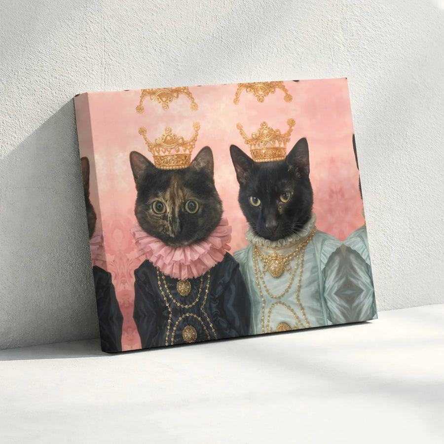 Royal Cat Portrait Canvas Art | Two Cats as Renaissance Queens | Premium Gallery Wrap Canvas | Funny Gift for Cat Mom