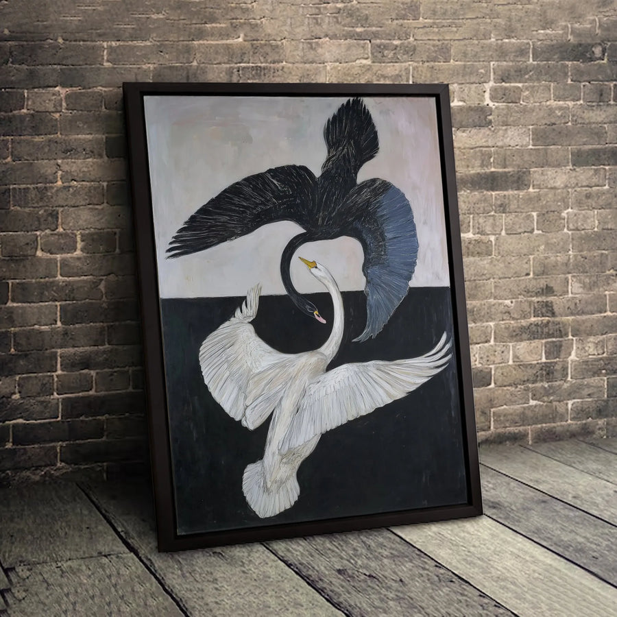 Black and White Swan Canvas Wall Art | Yin Yang Bird Duality Print | 1.25-Inch Premium Gallery Wrap | Modern Minimalist Home Decor Gift