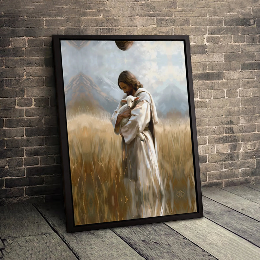 Jesus With Lamb Canvas Wall Art | Shepherd Christ Religious Painting | Premium Fade-Resistant Print | Spiritual Home Decor Gift for Believers