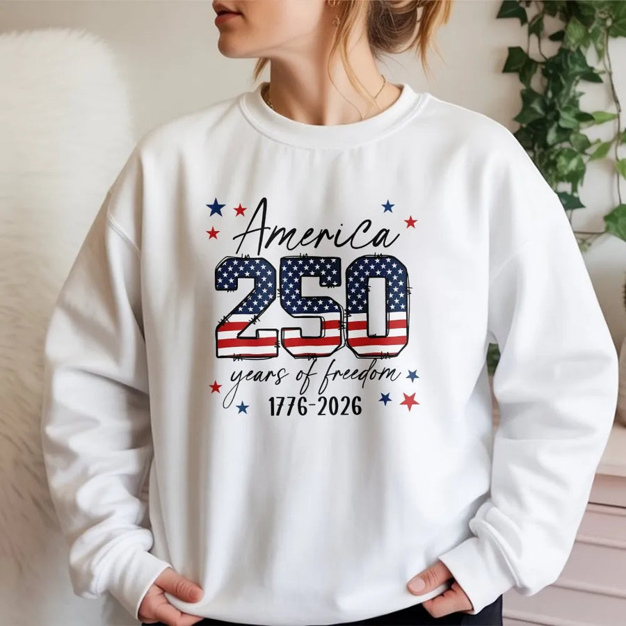 USA 250th Anniversary Sweatshirt | 1776-2026 American Flag Graphic | Soft Cotton Blend Pullover | Patriotic 4th of July Gift for Men and Women