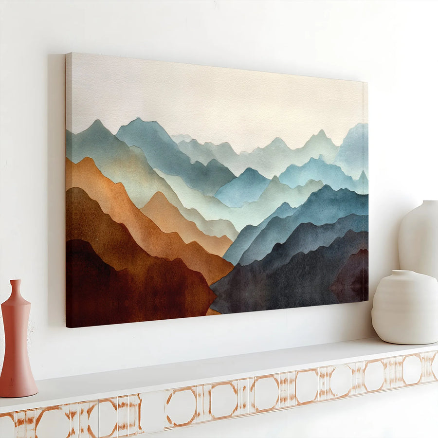 Abstract Mountain Canvas Wall Art | Minimalist Layered Mountain Range | Premium Gallery Wrapped Canvas | Modern Living Room Decor Gift
