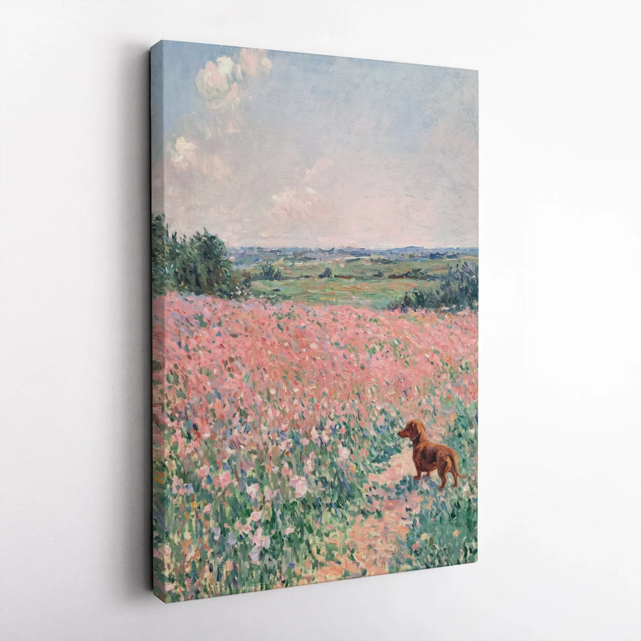 Dachshund Canvas Wall Art | Impressionist Flower Field Oil Painting Style | 1.25-Inch Gallery Wrap Premium Canvas | Dog Lover Gift Home Decor
