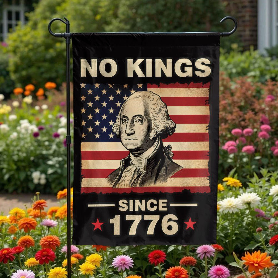 No Kings Since 1776 Garden Flag | Vintage George Washington US Flag Design | Premium Weather-Resistant Polyester | Patriotic Independence Day Outdoor Decor