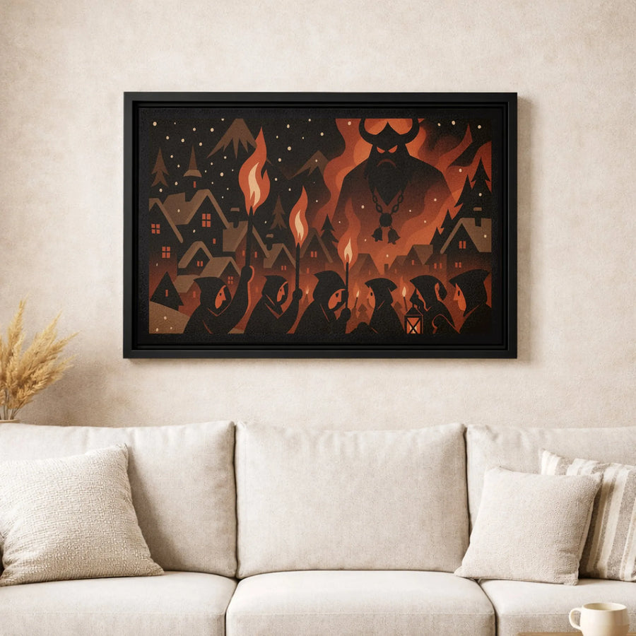 Krampus Folklore Wall Art | Dark Winter Torchlight Procession Print | 1.25” Gallery Wrap Canvas | Gothic Holiday Home Decor Gift
