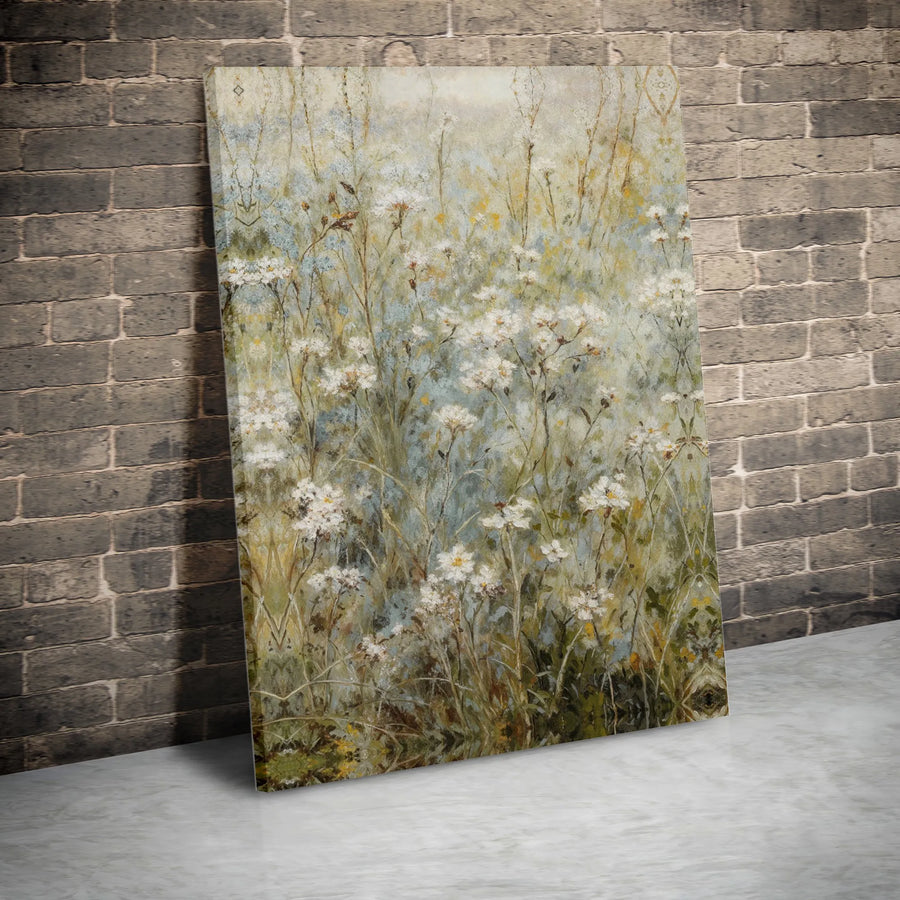 Vintage Wildflower Canvas Print | Textured Meadow Painting | Premium Gallery Wrapped Art | Farmhouse Cottage Decor Gift