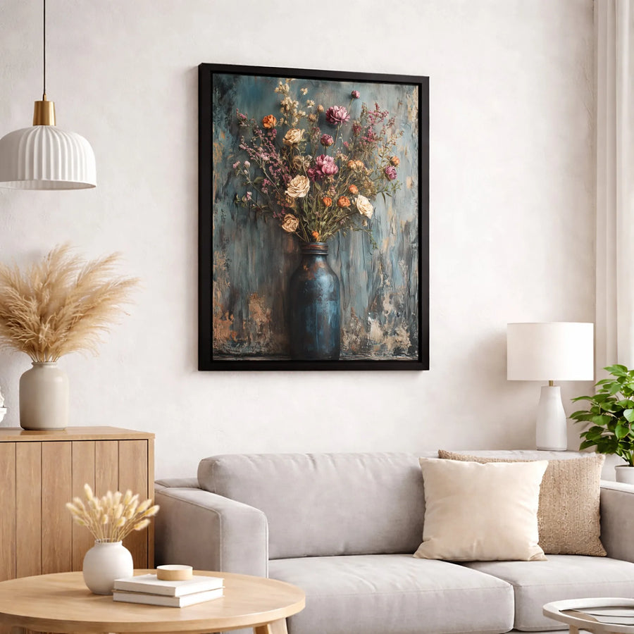 Rustic Dried Flower Bouquet Canvas Wall Art | Moody Floral Still Life Print | Premium Gallery Wrapped Decor | Farmhouse Living Room Gift