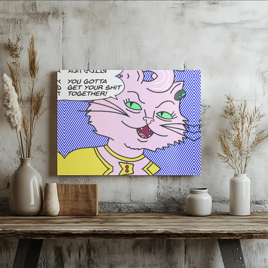 Pink Cat Pop Art Canvas Wall Decor | Funny Motivational Quote Print | Premium 1.25-Inch Gallery Wrap | Quirky Office or Home Gift